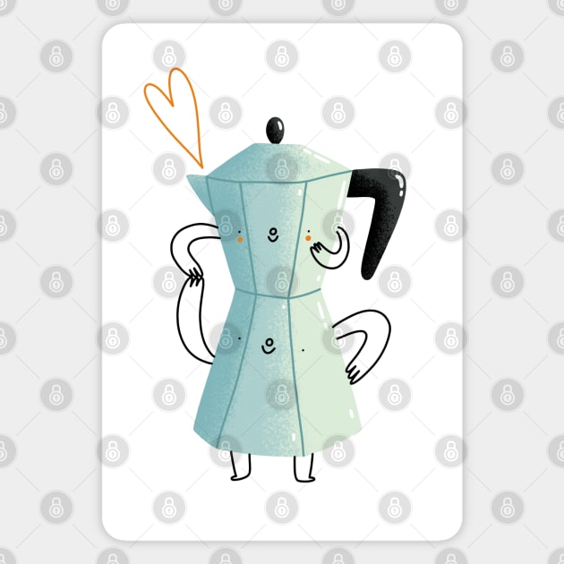 Cute cartoon coffee pot Magnet by Stolenpencil